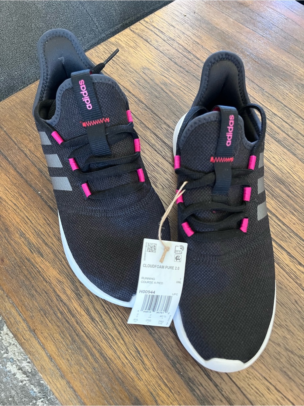 adidas cloudfoam - Women's Black Sneakers with Pink Accents - Picture 4 of 4